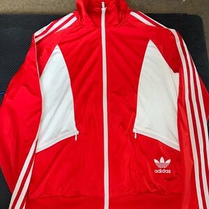 Adidas red and white 3 stripe jacket